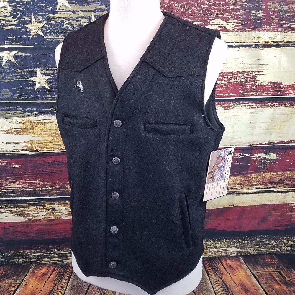 WYOMING TRADERS MENS AUSTRALIAN WOOL COWBOY RANCH VEST - BLACK
